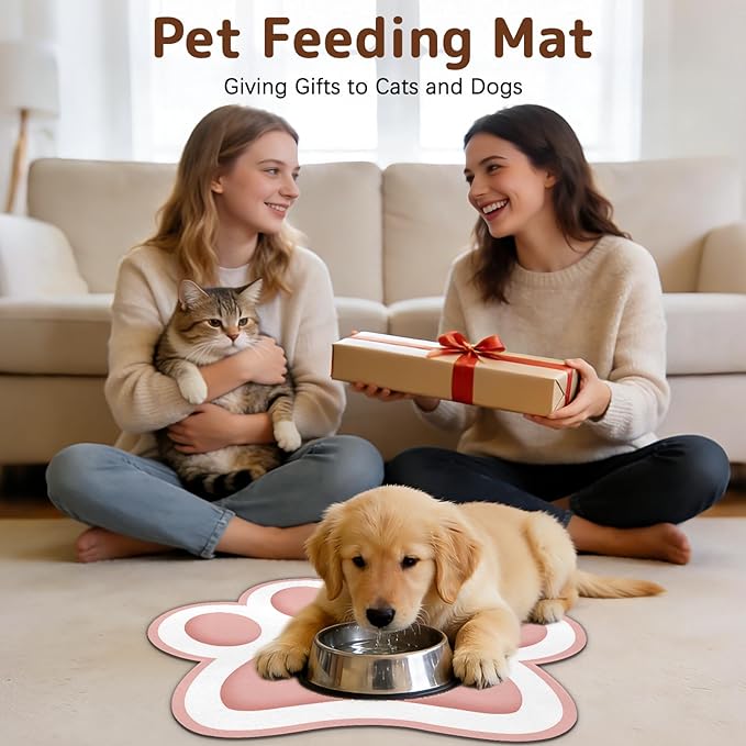 Dog Food Mat for Bowls, Absorbent Quick Dry Dog Cat Mats for Food and Water, Non-Slip Backing Pet Mat Pet Supplies - Pink 15.74 inch