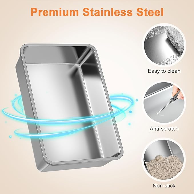 XXXXL Stainless Steel Cat Litter Box with Lid 110° Flip-Top Extra Large Enclosed Litter Box Non-Sticky Metal Pan with High Sided & Scoop, Front & Top Entry, Anti-Leakage, Easy Cleaning, 28"x20.5"x20"