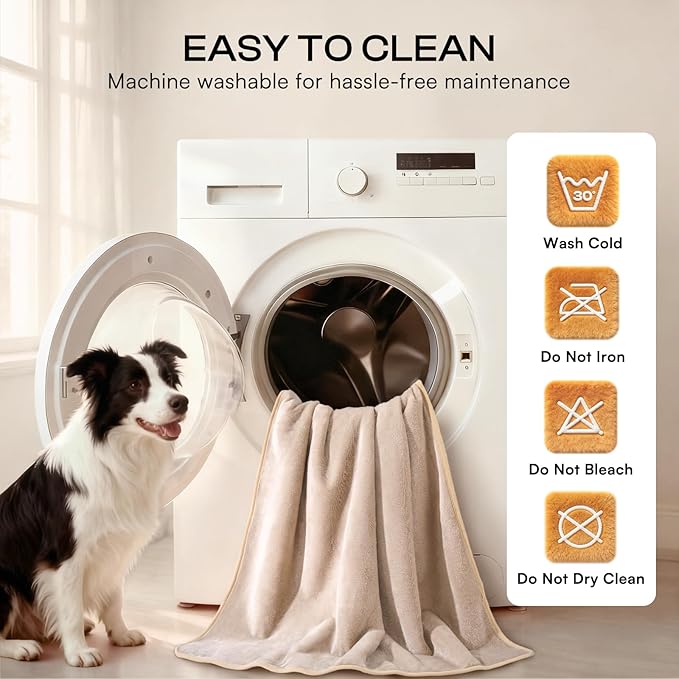 Luciphia Waterproof Pet Blanket, Liquid Pee Proof Dog Blanket for Sofa Bed Couch, Reversible Sherpa Fleece Furniture Protector Cover for Small Medium Large Dogs Cats, Khaki+Beige Small（40" x 28"）