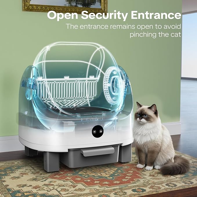 OROLEY Open-Top Automatic Cat Litter Box, Self-Cleaning Litter Box with APP Monitoring, 96L Extra Large Capacity, Odor Control System, Infrared Safety Protection, Litter Box for Multiple Cats (Gray)