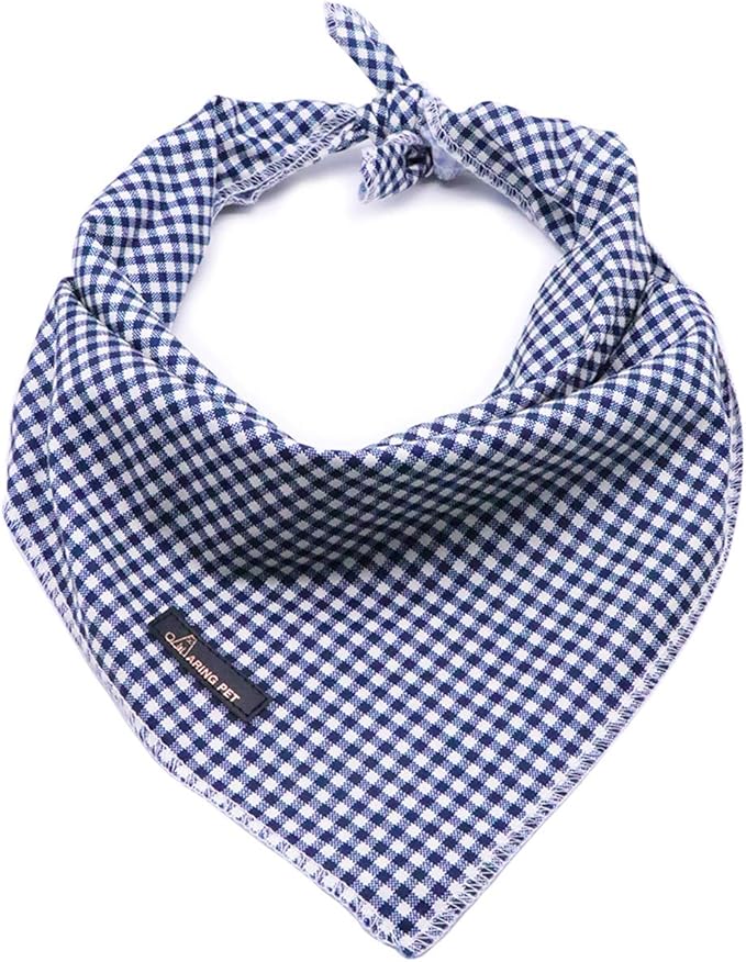 ARING PET Dog Bandanas, Navy Plaid Kerchief Triangle Bibs Scarf for Puppy Small Medium Large Boy Girl Dogs Cats-S