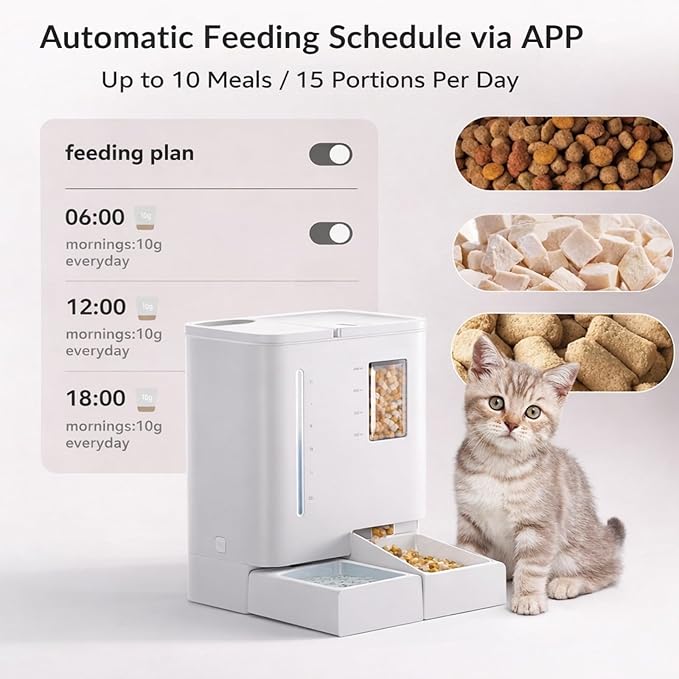 Waithem Wi-Fi Automatic Pet Feeder and Waterer for Cats&Dogs, 2-in-1 Set 5L Large Capacity for 2 Weeks, Intuitive App Operation, 2 Way Power Supply, Detachable for Cleaning