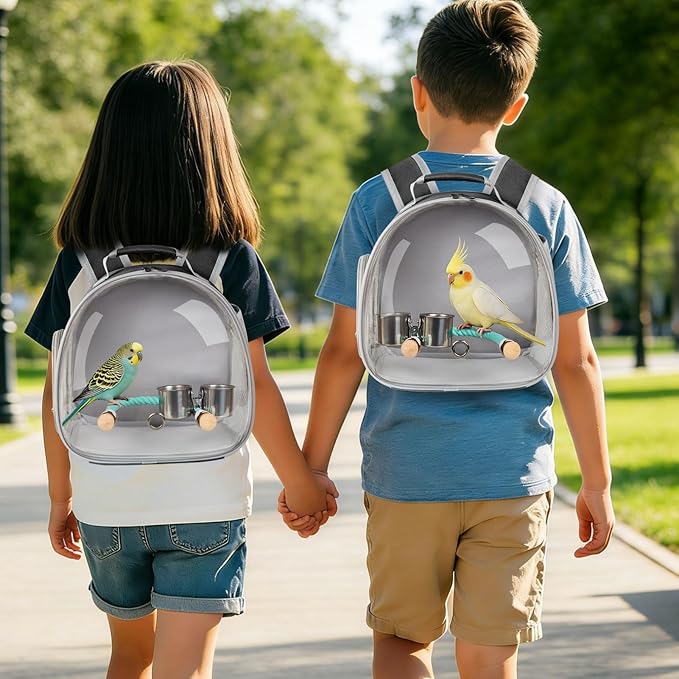 Small Bird Travel Backpack Carrier Cage with Cups, Backpack to Transport Backpack Carrier with Clamp Cups Stand Perch for Parakeet Cockatiel Budgies Vet Carry Book Bag Black