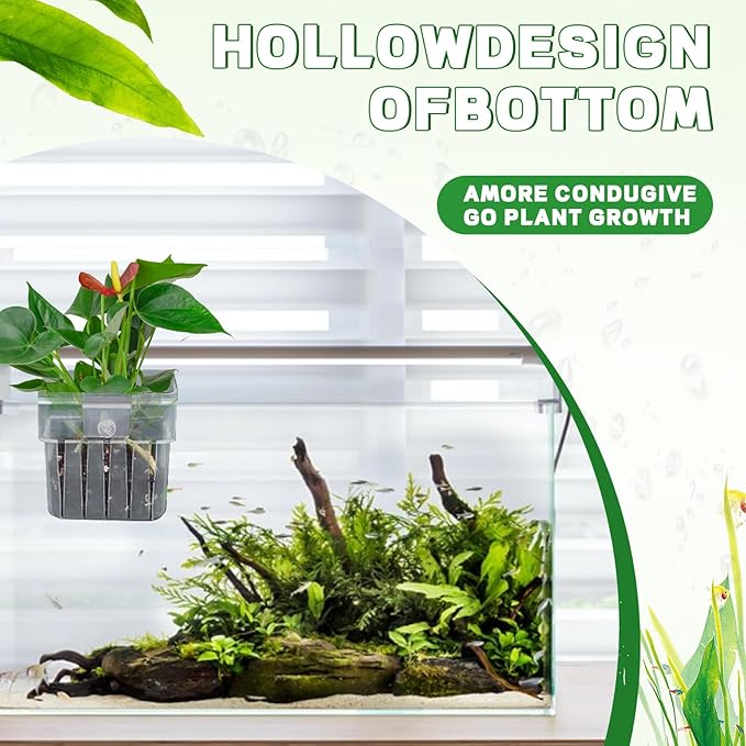 2PCS Aquarium Plant Holder with Hooks Top Clear Acrylic Fish Tank Plant Holder Cup Pots for Fish Tank Aquaponic Plant and Aquascape Decorations