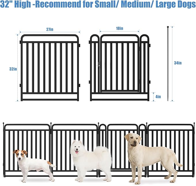 New Thickened Version Dog Playpen, 32 Inch Dog Fences for The Yard, Portable Outdoor Dog Playpen for Large/Medium/Small Dogs, Foldable Metal Dog playpen, with Doors (24 Panels, 32 Inch)