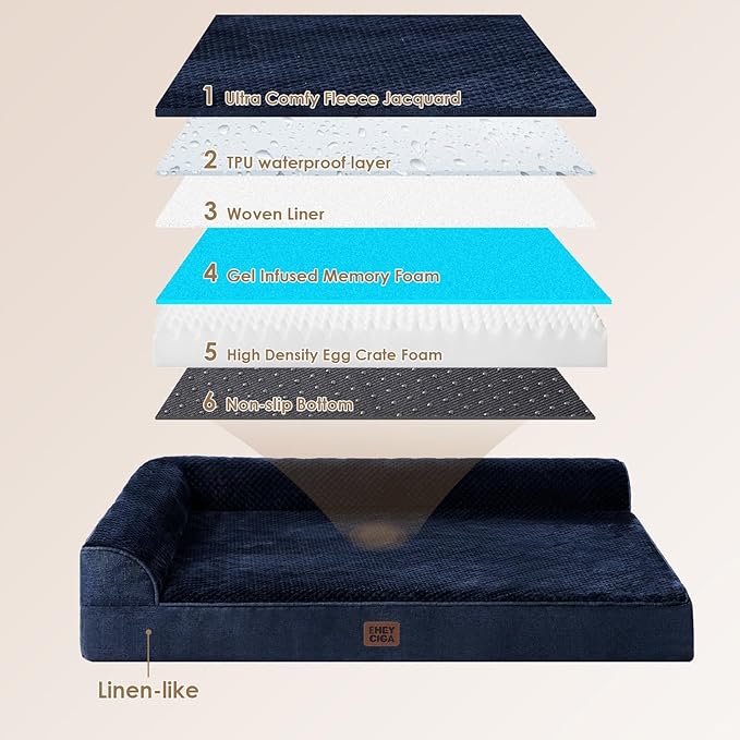 EHEYCIGA Extra Large Dog Bed Othorpedic, Memory Foam XL Dog Bed with Washable Removable Cover, Waterproof Pet Sofa Couch XLarge Size Dogs with Nonskid Bottom, 44x32x6.5, Navy Blue