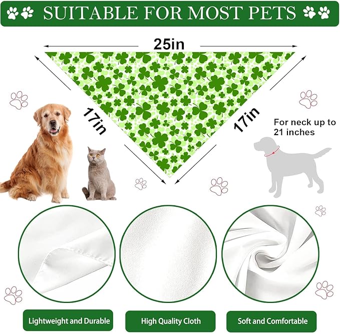 St. Patrick's Day Dog Bandana, 2 Pack Adjustable Holiday Party Pets Saint Patrick Day Bandana Triangle Bibs Lucky Dog Cat Scarf Set
