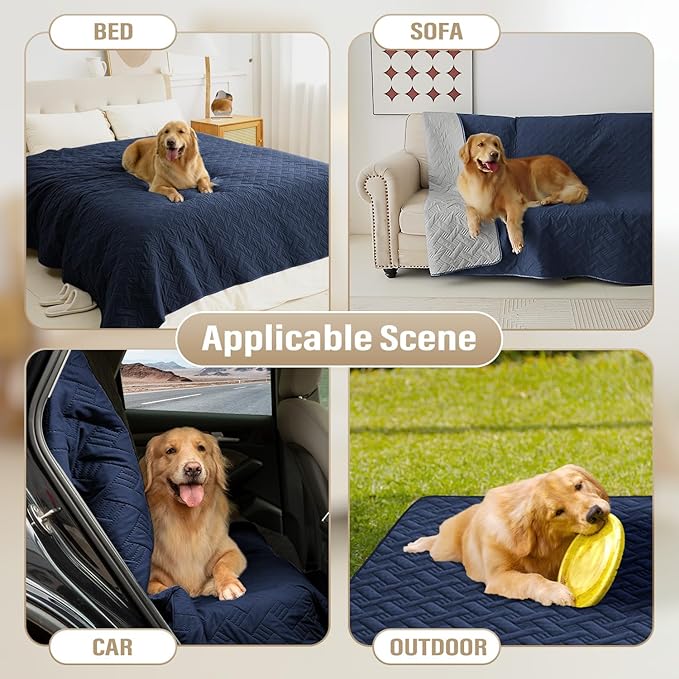 BOCTOPUG Dog Bed Cover for Pets Blankets Rug Pads for Couch Protection Waterproof Bed Covers Dog Blanket Furniture Protector Reusable Changing Pad (Navy Blue+Light Grey, 82"x102")