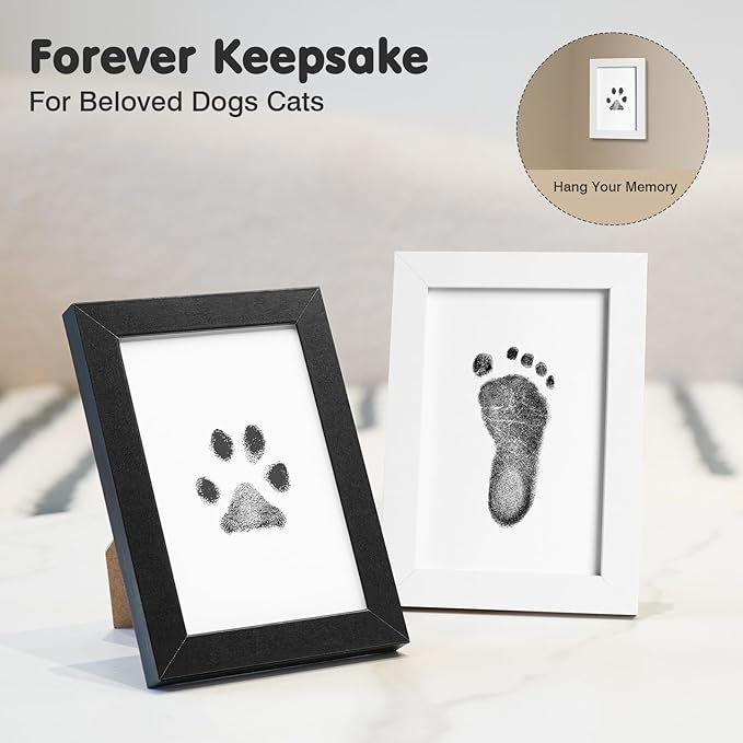 Inkless Paw Print Kit for Dogs,Cats & Babies - Clean Touch Dog Nose & Baby Handprint Kit,Mess Free Dog Paw Print Kit,4-Pcs Ink Pads & 2 Wooden Frames - Keepsake Gifts for Pet Lovers,New Moms