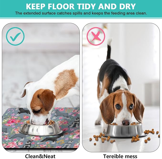Schnauzer Dog Food & Water Mat, Pet Feeding Mat for Floor Non-Slip Waterproof, Super Absorbent Cat Bowl Mat, Easy to Clean Eco-Friendly Durable Pet Placemat,16" × 24"
