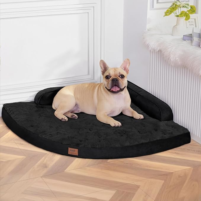 Large Orthopedic Dog Bed with Sides Big Dog Beds with Removable Washable Cover Non-Slip Waterproof Pet Bed for Medium Large Dogs - Black L