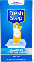 Fresh Step Drawstring Cat Litter Box Liners, Scented Heavy Duty Kitty Litter Bags for Large Oval or Rectangle Pans, Helps Contain Odor and Mess, Easy Lift Out Cleanup, 30 x 17 in, 15 Count