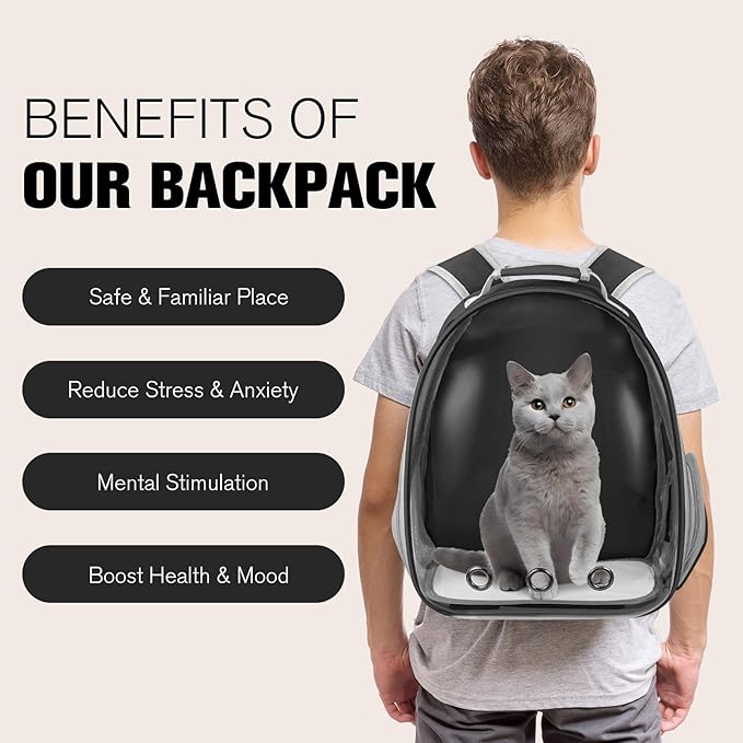 Cat Carrier Backpack, Pet Carrier Backpack Front Pack for Small Medium Cat Puppy Dog Carrier Backpack Bag Space Capsule, Pet Carrier for Travel Hiking Walking Camping (Black)