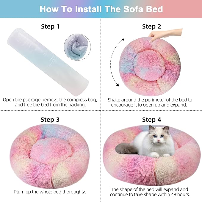 Cat Beds for Indoor Cats,24 Inch Dog Bed for Small Melium Large Dogs, Washable-Round Pet Bed for Puppy and Kitten with Slip-Resistant Bottom