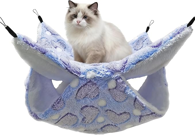 Cat Hammock for Cage, Soft Warm Hanging Bed for Kitten, Guinea Pig, Ferret, Rat, Chinchilla and Other Small Pets, Cozy Bunkbed 13.39"x13.39", Love Coffee Pattern