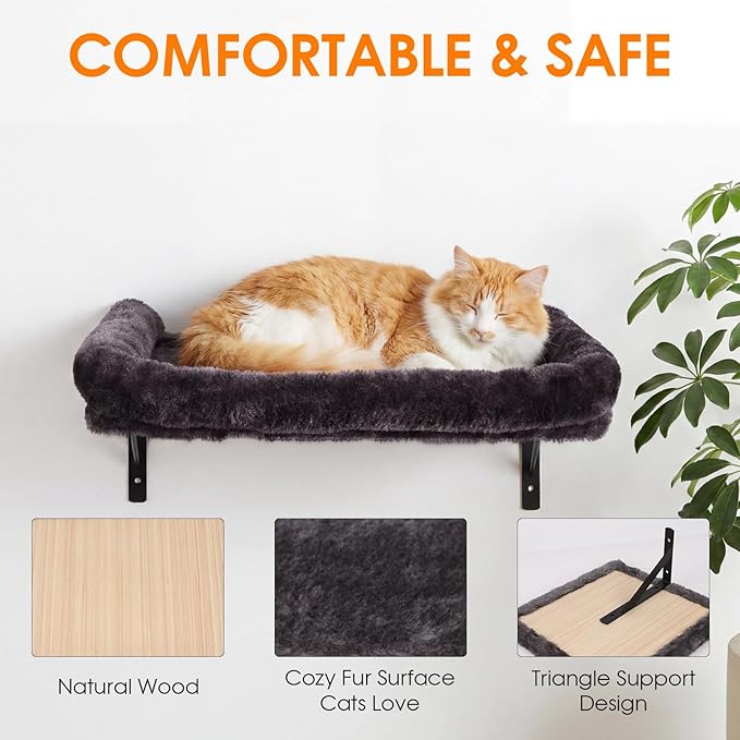 5in1 Cat Wall Shelves Climbing Systems, Large Cat Furniture Shelf Set Wall Hanging Mounted, Sisal Scratching Perch Bed 2 Steps Tower Tree for Indoor House Corner Ladder