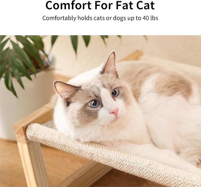 FUKUMARU Dog Bed, Large Breathable Elevated Cat Hammock, Wooden Cat Beds for Outdoor and Indoor, 21 Inch Raised Pet Beds Suitable for Cats, Puppy, Bunny and Small Animal