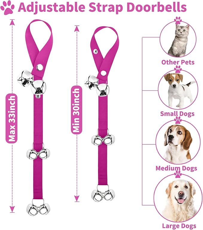 2 Pack Dog Doorbells, Pet Training Bells for Go Outside Potty Training and Communication Device Large Loud Dog Bell Cat Puppy Interactive Toys Adjustable Strap Door Bell (Purple)