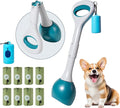 Dog Pooper Scooper Portable with Bag Attachment, One Handed Foldable Design, Includes 120 Waste Bags and Dispenser, 19 Inch Handle for Grass Yard Gravel Cleanup (Green)
