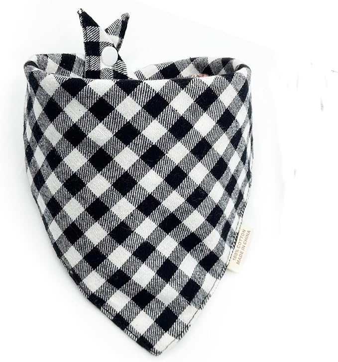 Christmas Plaid Dog Bandana with Button, Fall Dual Layer Scarf Soft Cotton Triangle Bib Girls and Boys Kerchief Adjustable Accessories for Small Medium Large Extra Large Dog Puppy Pet Cat