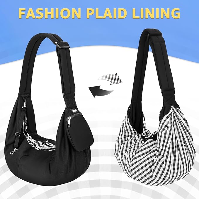 SlowTon Dog Carrier Sling - Thick Padded Shoulder Strap Adjustable Dog Carriers for Small Dogs, Puppy Carrier Purse for Pet Cat with Front Zipper Pocket Safety Belt Machine Washable (Black Knitted, S)