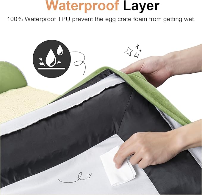 Large Dog Bed Orthopedic Washable: Jumbo Dog Bed Bolster Extra Large Dogs Egg Crate Foam Sofa Couch Waterproof Removable Cover - Grass Green