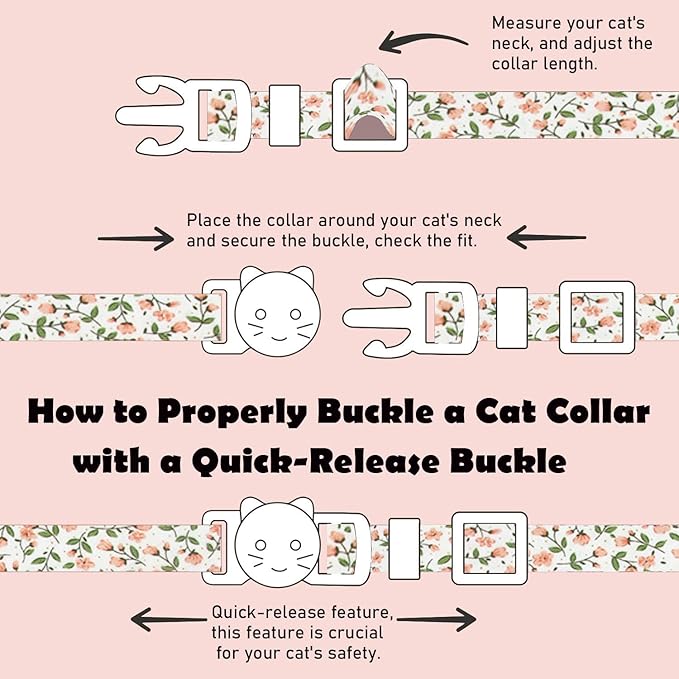 2 Pack Cotton Breakaway Cat Collars Set with Bell and Flower Pendant, Cute Floral Fruit Patterned, Adjustable 7.5-11Inch, Include A Mouse Toy Gift
