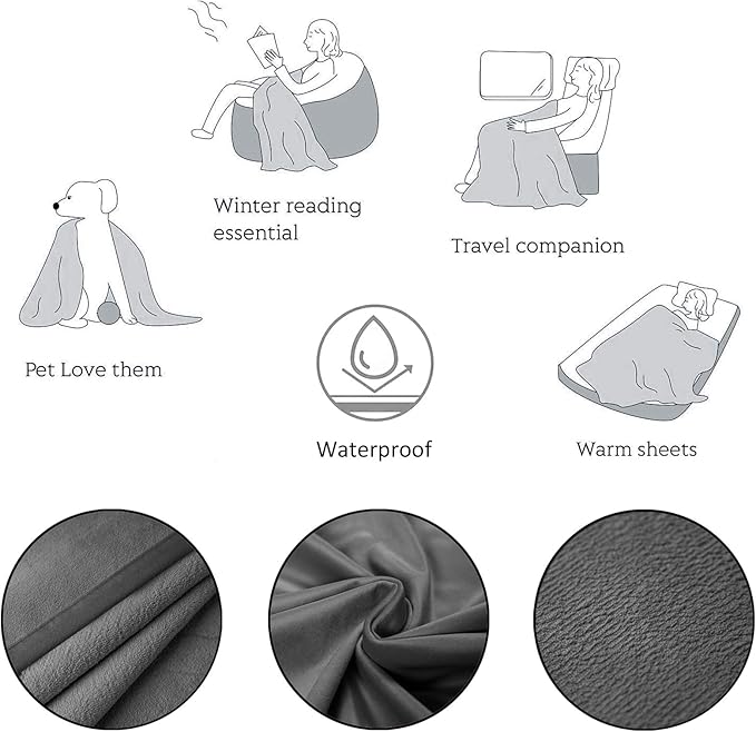 Ameritex Pet Bed Blanket Reversible 100% Waterproof Velvet Super Soft for Sofa and Bed (40x60 Inches, Light Grey+Grey)