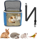 Small Animal Carrier Backpack with Water Bottle, Travel Portable Guinea Pig Hamster Bunny Carrier Sling Pouch, Clear Window Breathable Pet Carrier for Hedgehog Sugar Glider Chinchilla Rat (Gray-Blue)