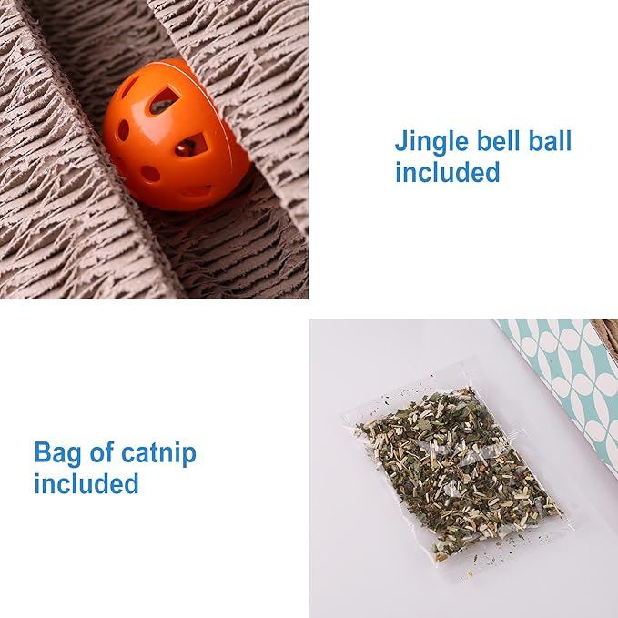 PrimePets Cat Scratcher Cardboard with Catnip, Removable Cat Scratching Pad with Ball, 2-in-1 Corrugated Cat Scratch Lounge Sofa Refill