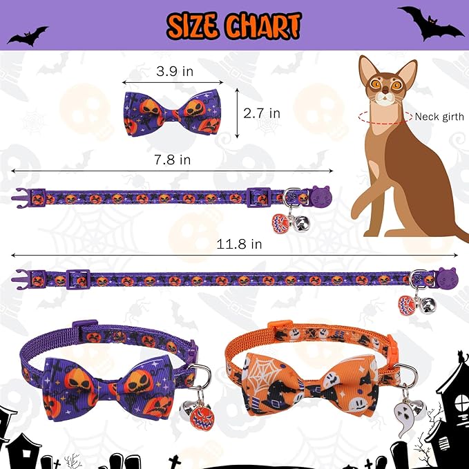 SCENEREAL Halloween Cat Collar Breakaway 3 Pack, Safety Collars, Pet Accessory for Outdoor and House Cats Kittens, Orange Purple