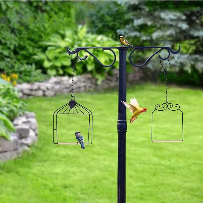 2PK Metal Frame Hummingbird Swings and Perches with Wooden Dowel Black Bird Swing Outdoor Bird Perch Humming Bird Swing