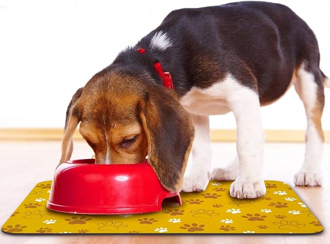 Dog Food Mat, Absorbent Water Bowl Mats Cat Pet Feeding Placemats Yellow 12 * 20 inch