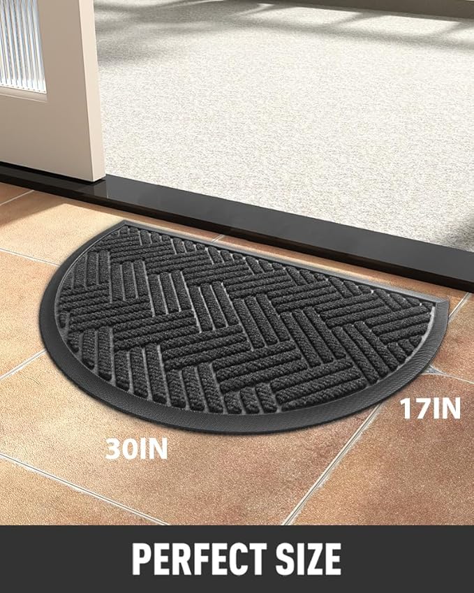 tchdio Door Mat Outdoor Indoor Entrance Doormat-Semicircular Durable Rubber Non Slip Front Door Mat for Outside Inside Entry Entryway Dirt Trapper Mat for Muddy Paws and Shoes-Black 17”x30”