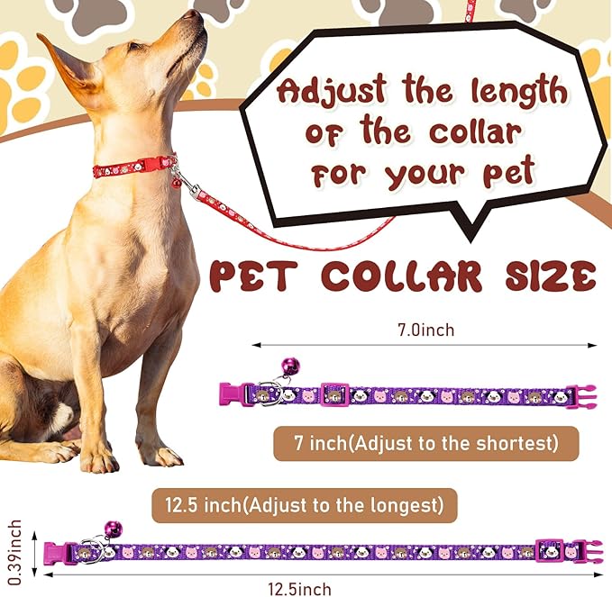 Amylove 48 Pcs Dog Collar and Leash Set, Polypropylene Adjustable Puppy Collars for Medium Dogs Small Pet Puppy Walking Training with Hook and Buckle(Vivid Color,Animal Pattern)