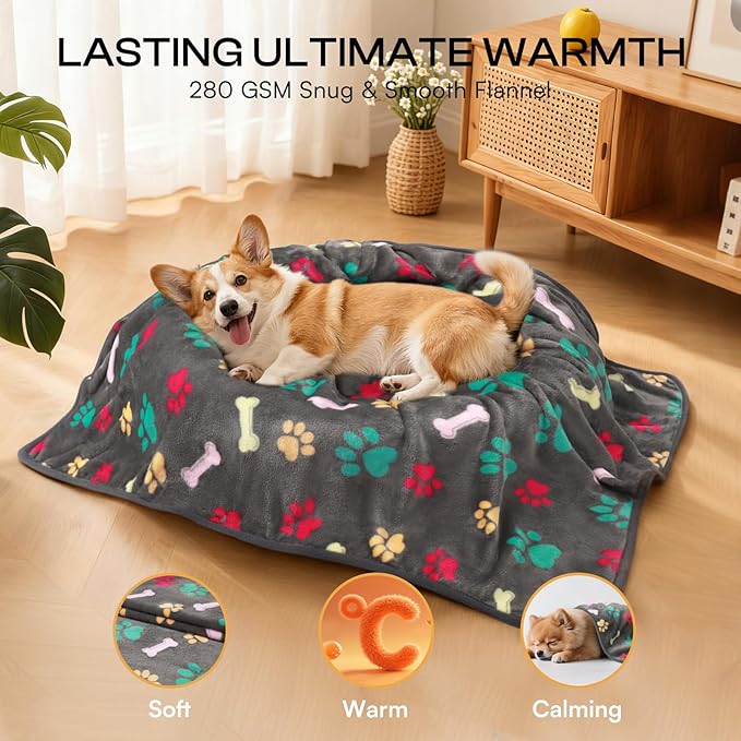 Luciphia 1 Pack 6 Dog Blankets Cat Soft Fluffy Fleece Pet Blanket Warm Cute Print Design Puppy Kitten Doggy Bone Medium(30"x20")
