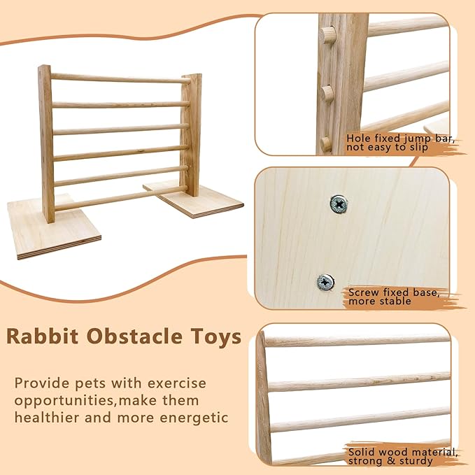 Hamiledyi Rabbit Jump Bar Rabbit Adjustable Hurdles Wooden Obstacle Exercise Agility Toys Training Jumping for Bunny Guinea Pig Ferret Squirrel