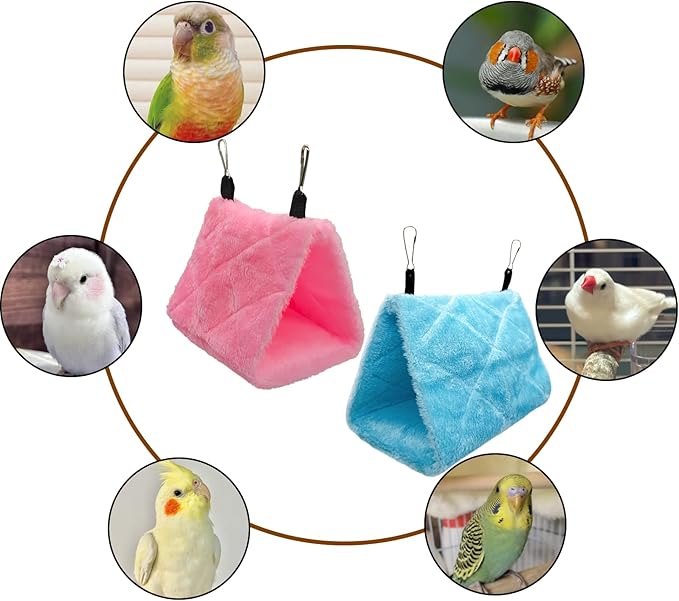 2Pcs Bird Tent Plush Hammock Hanging Warm nest 6.3''X5.1''X4.7'' Cage Parrot Snuggle Sleeping Bed hut Hideout Cave for Eclectus Parakeet Cockatoo Cockatiels Conure Lovebird