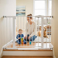 Baby Gate for Stairs, 29.7-43" Auto Close Dog Gate for Doorways & Hallways, Pressure Mounted Pet Gate with Walk Thru Door, Easy Install Safety Gate for Children & Pets, No Drilling, Dual-Lock Design