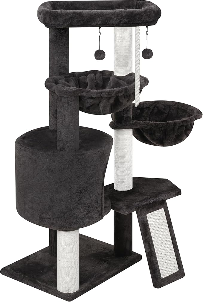 Xin Three Layer Cat Tree with Cat Condo and Two Hammocks,Darkgray …