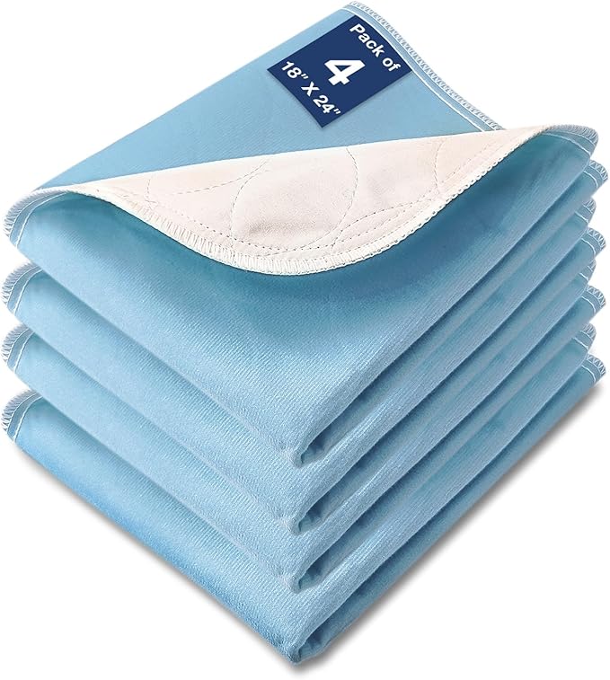 Washable Waterproof Underpads, 24" x 18" (4 Pack) Reusable Incontinence Pads for Chair, Bassinet, Crib, Car Seat, Sofa, Wheelchair, Small Size
