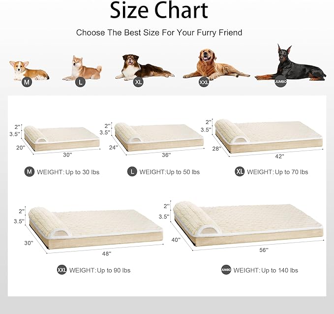Orthopedic Dog Bed Large Sized Dog with Pillow 36''X24'', Waterproof Soft Comfortable Egg Crate Foam Pet Crate Beds Mat with Removable Washable Cover and Non-Slip Bottom, Cream