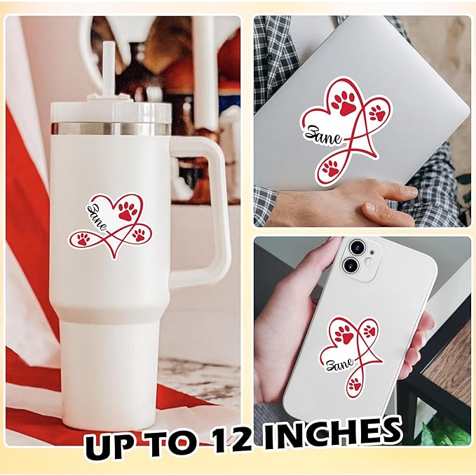 Custom Paw Pet Sticker Personalized Heart Name Pet Paw Cat and Dog Lover Waterproof Vinyl Sticker for Water Bottle Laptop Hard Hat Tumbler Cup Cars Birthday Gift for Her Him