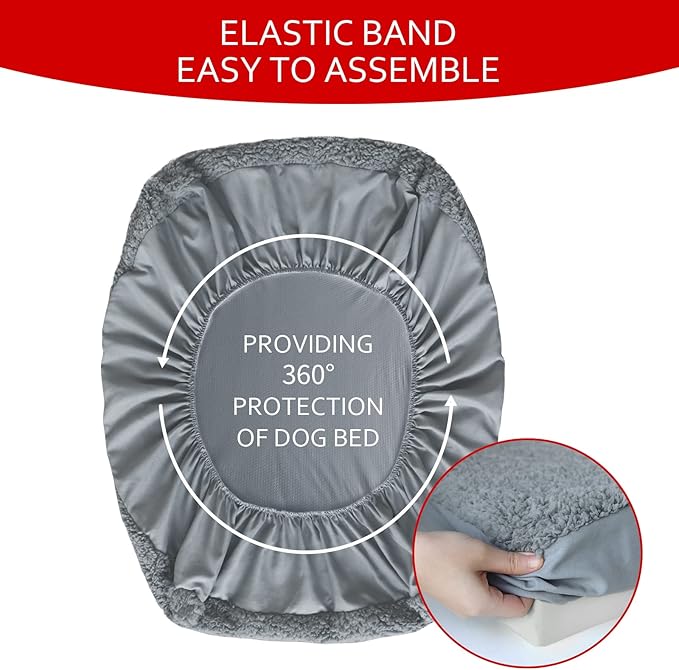 Dog Bed Covers 2 Pack Soft Plush Replacement Washable, Waterproof Pet Mattress Bed Liner Grey 44x32 Inches, for Dog/Cat, Cover Only