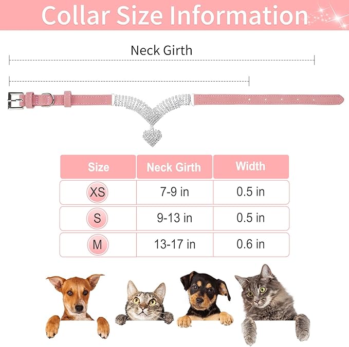 EXPAWLORER Cute Dog Necklace - Rhinestone Dog Collar, Soft Velvet Collar for Girl Boy Cats Dogs, Sparkling Pet Neck Decoration, Adjustable Pet Collar for Puppies Cats Small Medium Dogs, Pink M