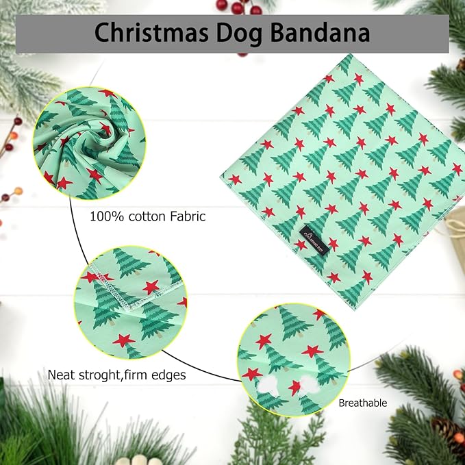 ARING PET Christmas Dog Bandanas, Green Christmas Tree Holiday Pet Bandana Scarf Triangle Bibs for Puppy Small Medium Large Boy Girl Dogs Cats-L