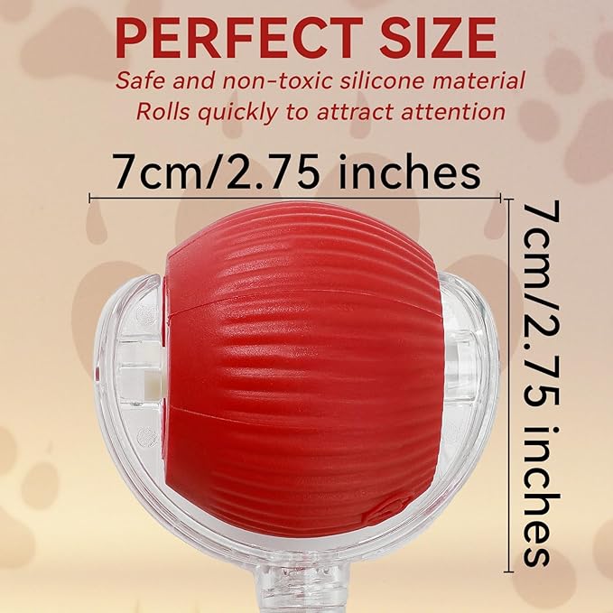 Interactive Electric Automatic Rolling Moving Rechargeable Self Play Stimulation Toy,Smart Pet Chase Ball with Speedy Tail Rope for Bored Indoor Cats Enrichment,stimulating Dogs Toy (Red)