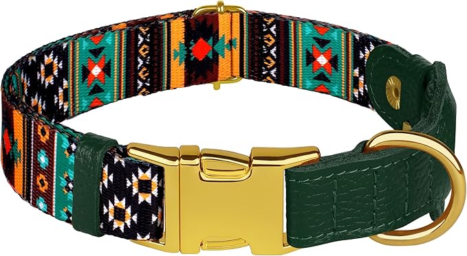 AirTag Dog Collar for Small Medium Large Breed - Adjustable Cute Pattern Dog Collar with Airtag Holder - Soft Leather Tracker GPS Apple Air Tag Pet Collars (Medium, 14"-18" Neck Fit, Tribal)
