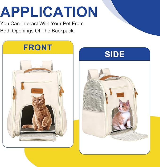 Pet Backpack Carrier, Portable and Ventilated, Oxford Cloth, Dogs Cats and Little Animals Travel Bag 12.6", (Beige, 1 Pcs), Intended for Hiking/Camping/Traveling