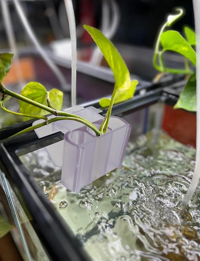 2 Pk Upgraded Aquarium Plant Holder, 3-Hole Hanging Aquarium Plant Holder with Clip, Suitable for Fish Tank Plant Potting, Aquarium Decoration, White